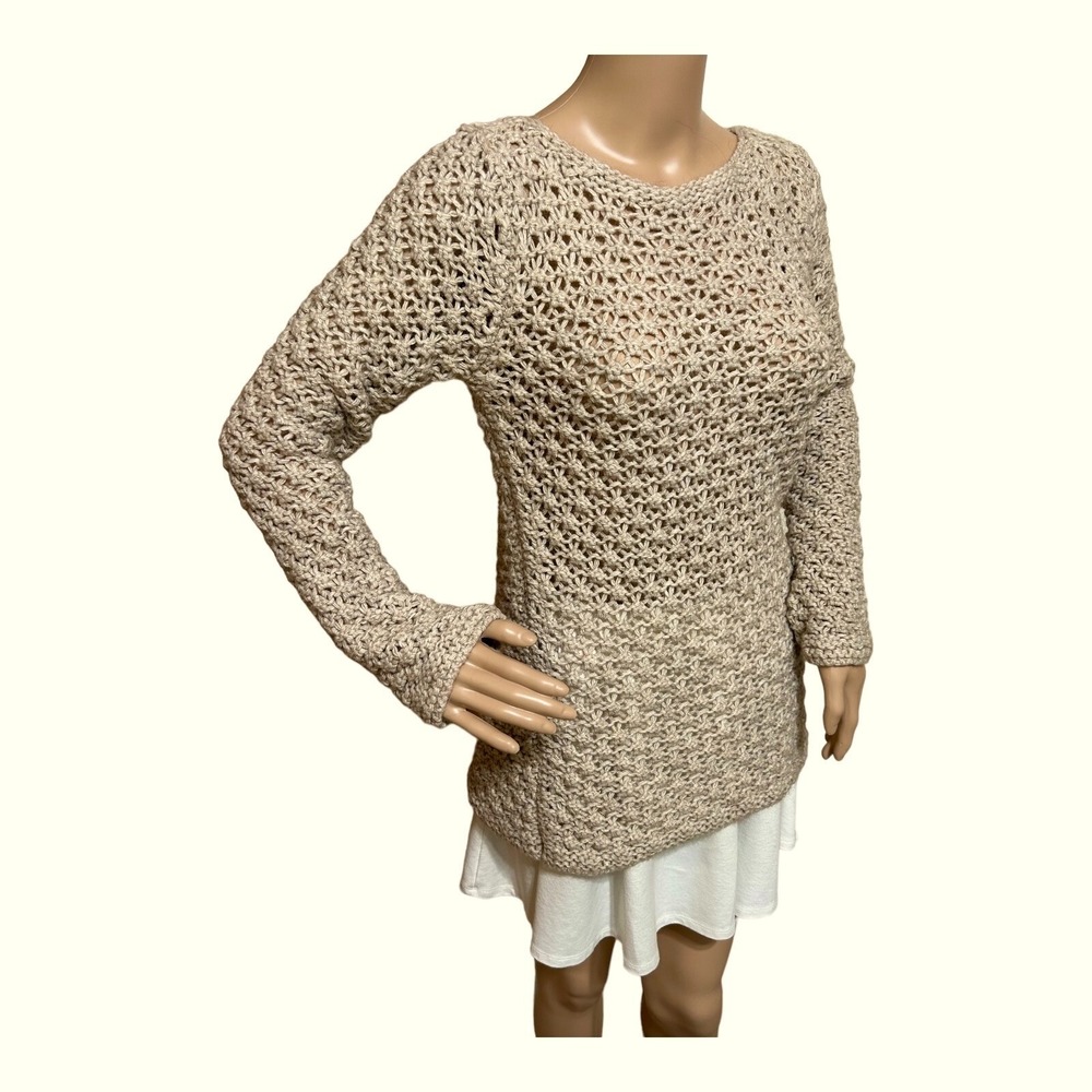 Berretti Italy Open Knit Sweater M Ivory Gold Shimmer Chunky Loose Crochet Y2K